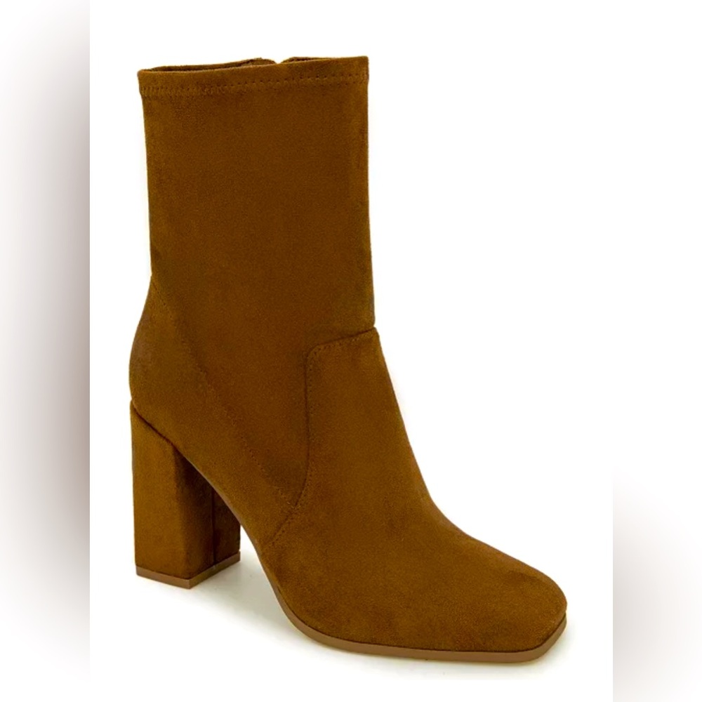 Kenneth Cole Jax Block Heel Stretch Boots Cognac Size 9M